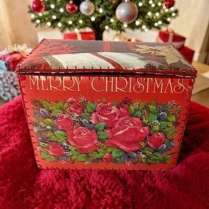 Vintage Folk Art Stitched Craft Card Box Christmas Tramp Art Kitschy Hand Sewn
